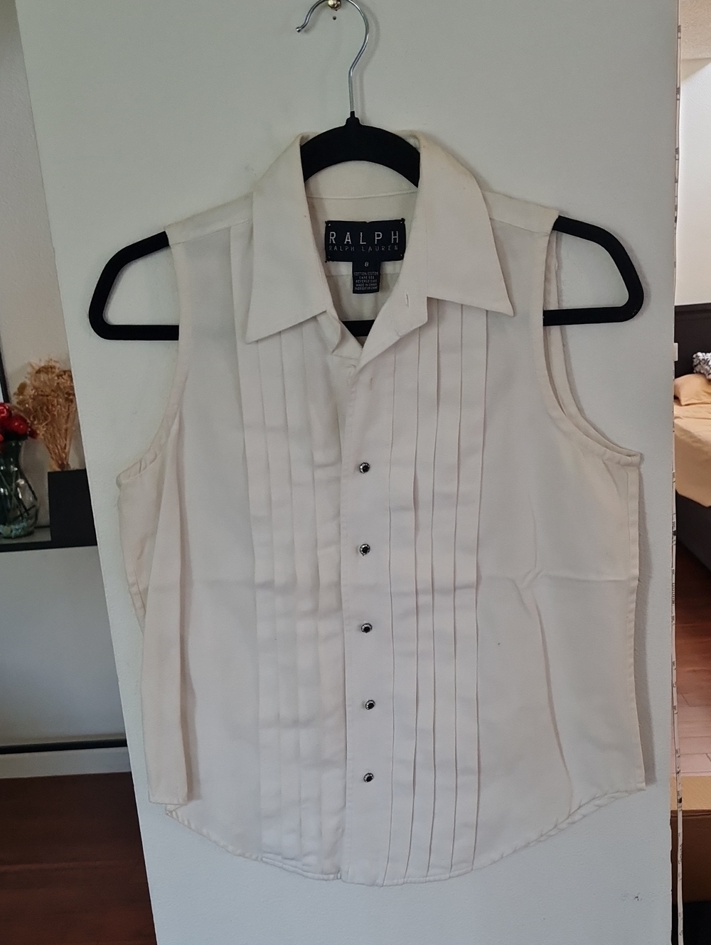 💥3for$15💥Ralph Lauren Cream Sleeveless Pleated Button-Up Blouse